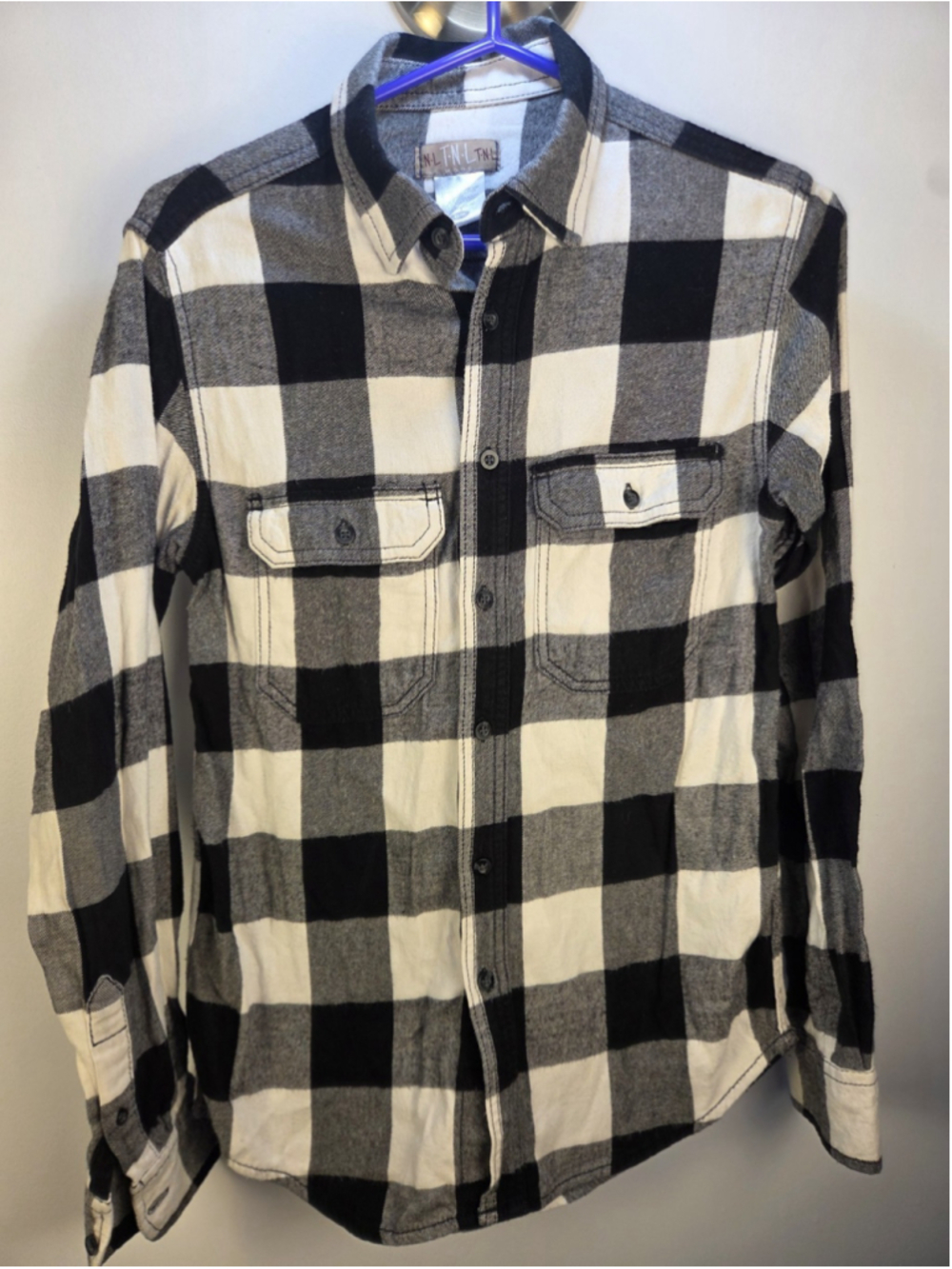 TNL Mode Men's Flannel Long Sleeves Shirt Size XSmall Black And White Squarred